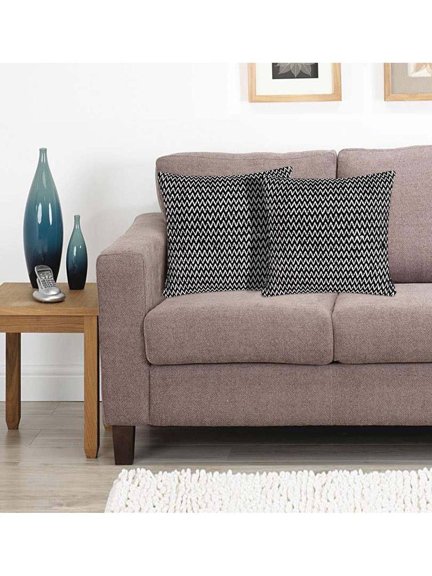 Saral Home Black Cotton Cushion Covers - Set of 2