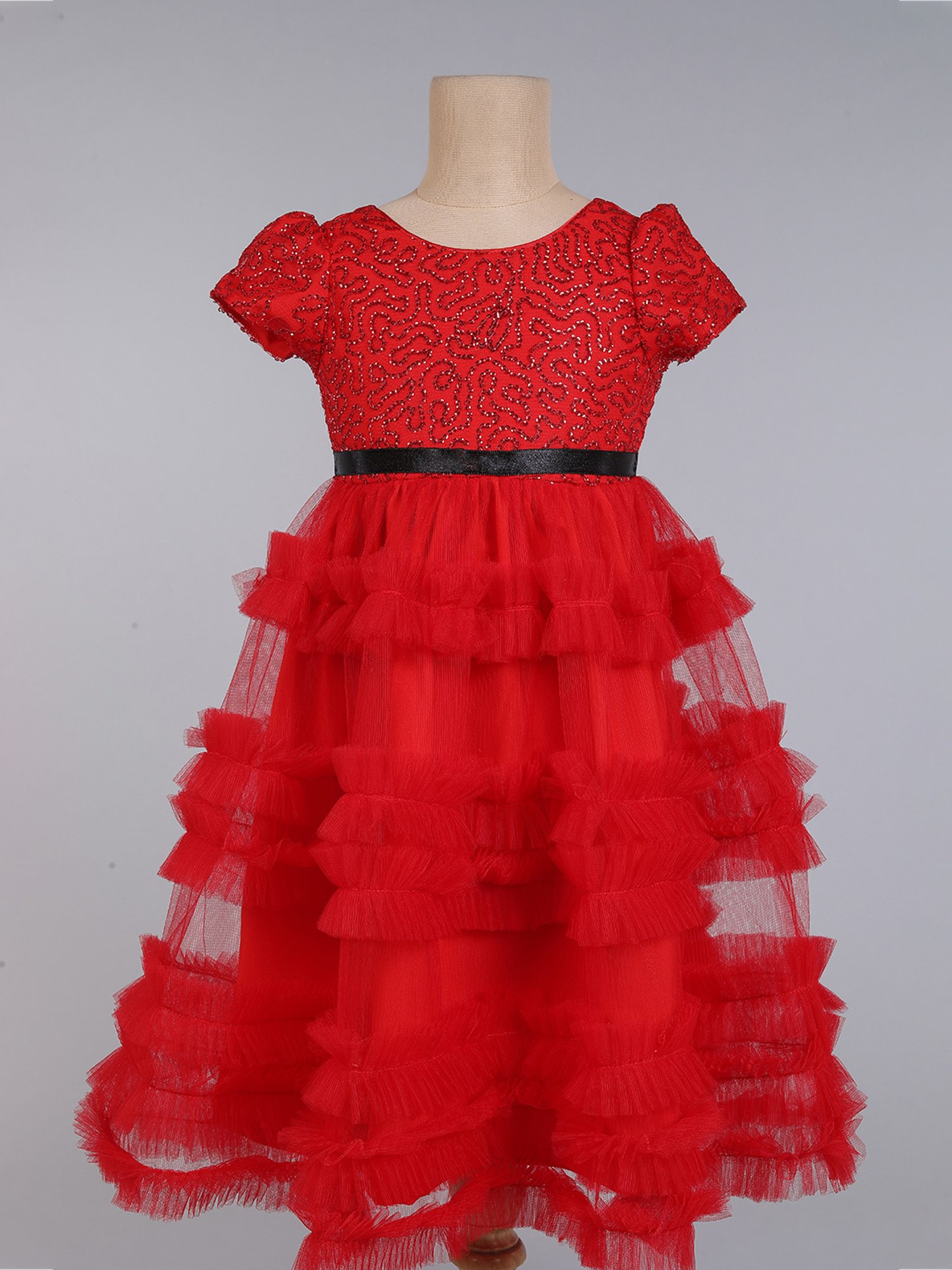 Many Frocks Kids Red Embellished Gown