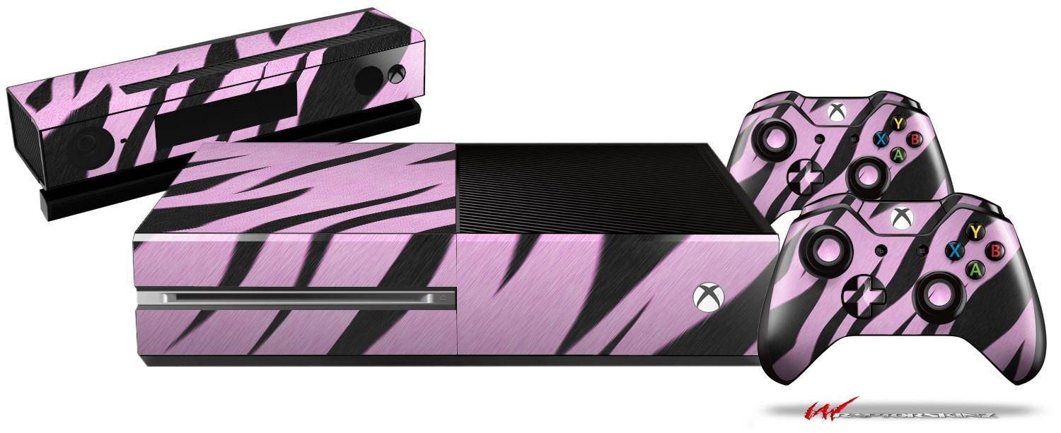 Zebra Skin Pink - Holiday Bundle Decal Style Skin Set fits XBOX One Console, Kinect and 2 Controllers (XBOX SYSTEM SOLD SEPARATELY)