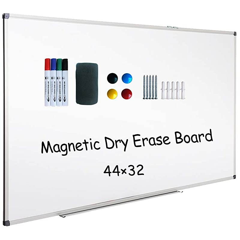 Dry Erase Board, Whiteboard, Wall Mounted, 44 x 32 Inch, White Board, Silver Aluminium Framed with Lacquered Steel Surface