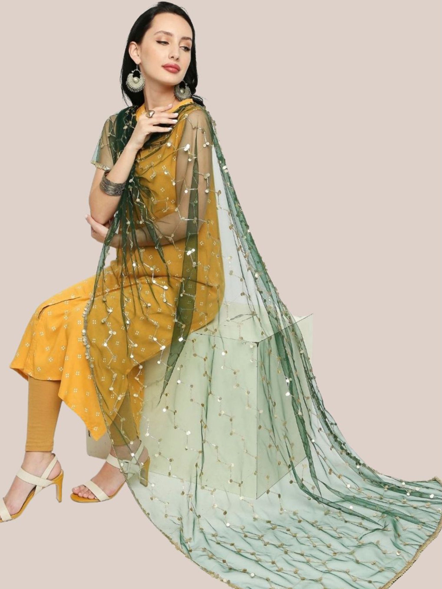 Dupatta Bazaar Green Embellished Dupatta