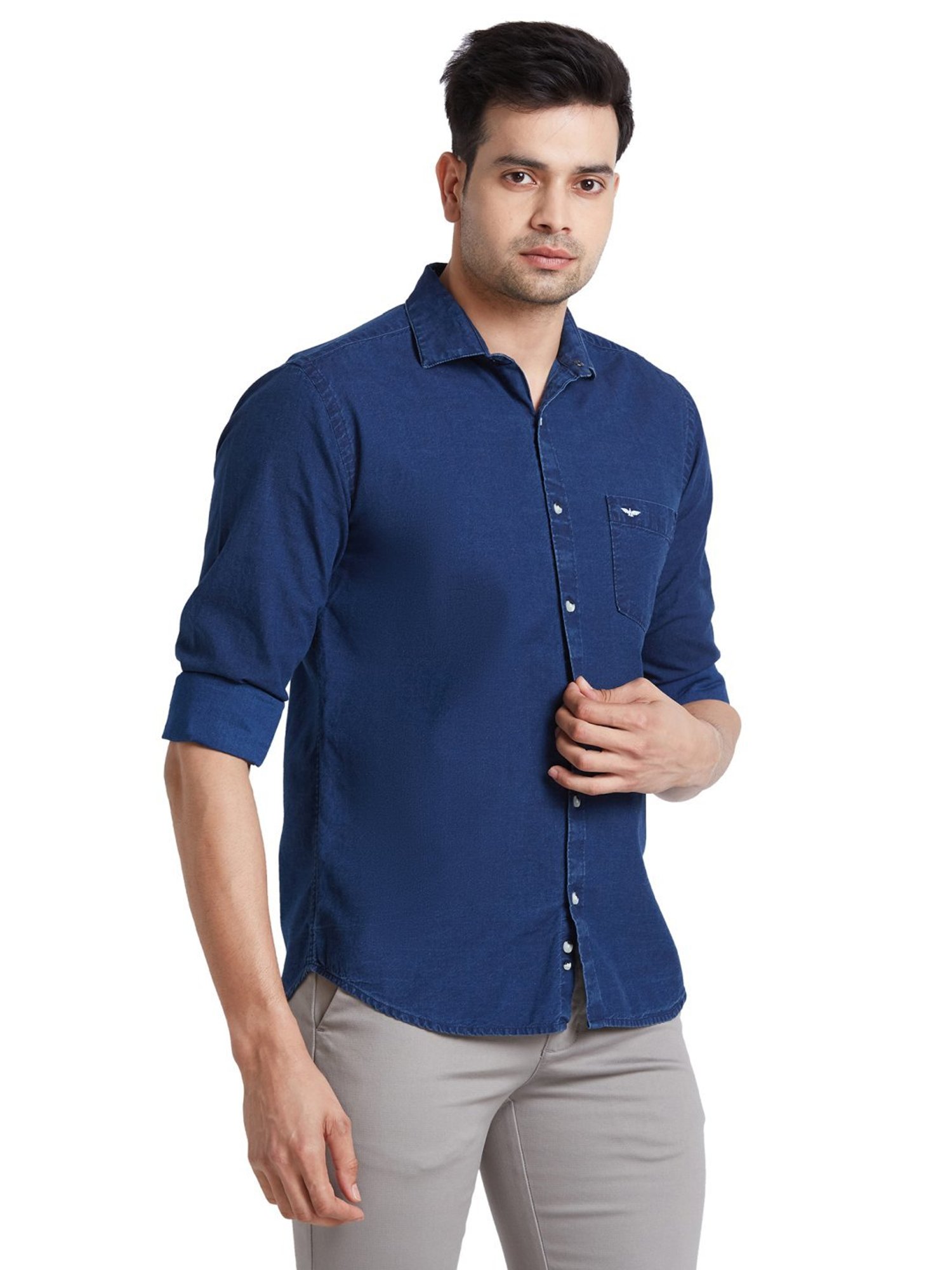 Park Avenue Blue Cotton Slim Fit Denim Shirt