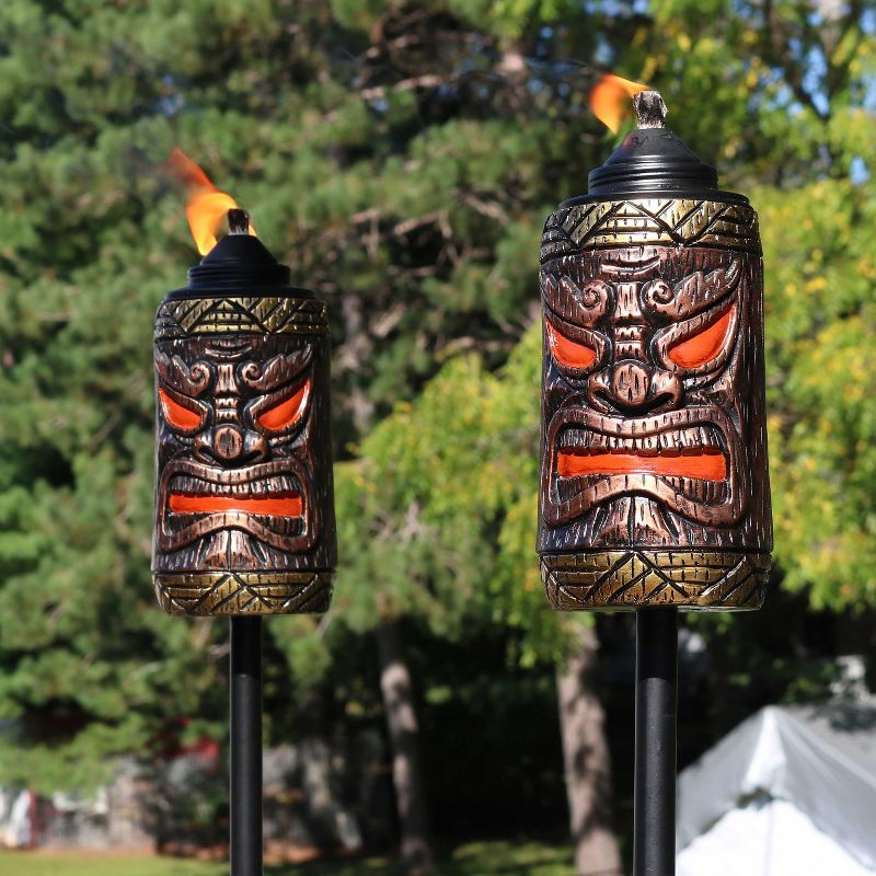 Sunnydaze Outdoor 3-in-1 Adjustable Height Tiki Face Patio and Lawn Citronella Torch Light Set - 4pk