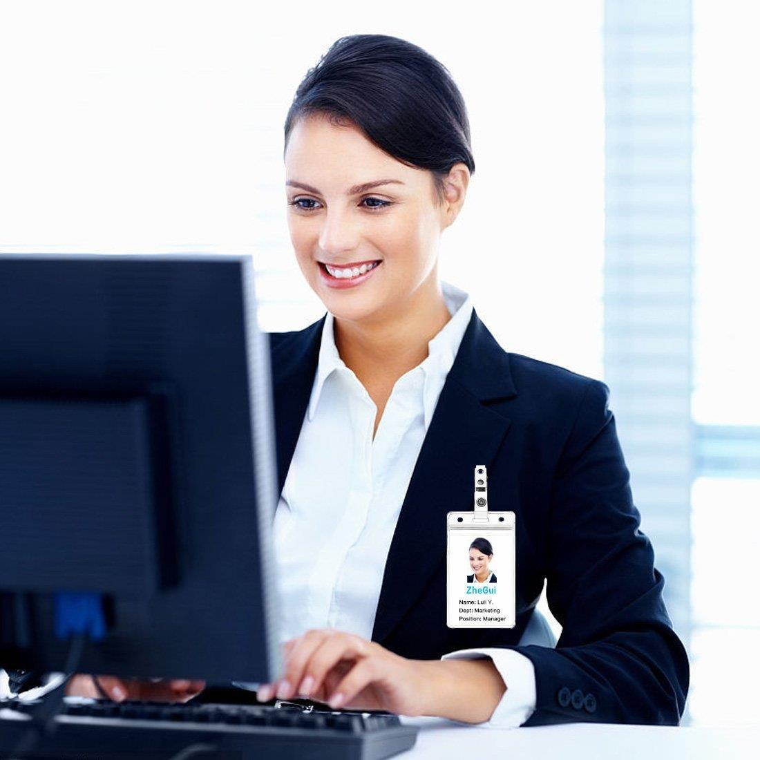 Badge Holder with Clip on Name Badge Holder Waterproof PVC ID Card Holder Vertical by ZHEGUI (50 Pack, Vertical 3.5X2.3)