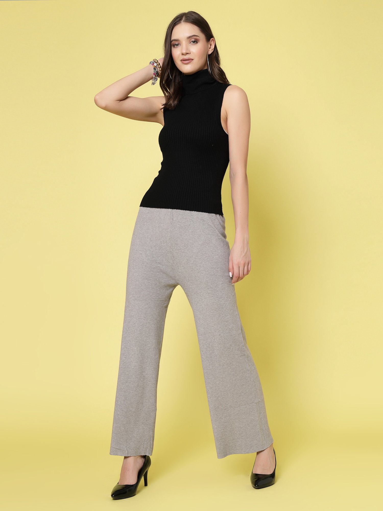 Mafadeny Light Grey Regular Fit Mid Rise Palazzos