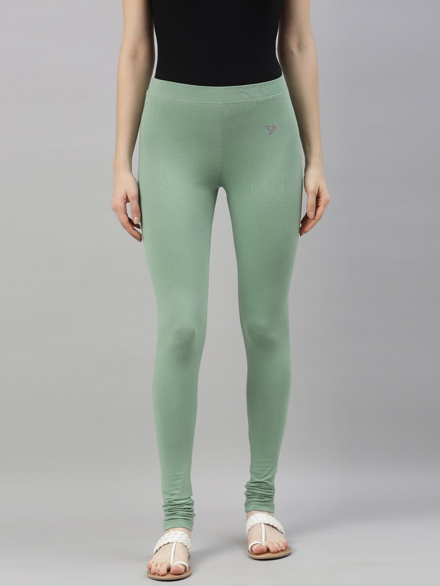 TWIN BIRDS Green Cotton Full Length Leggings