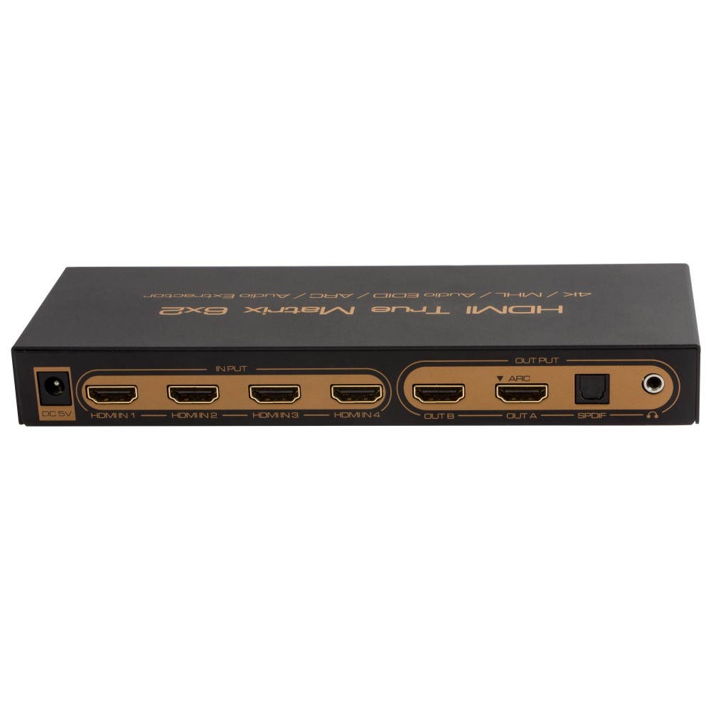 6x2 HDMI Matrix,4K /Audio EDID/ARC/Audio Extractor,Support infrared remote control,HDMI supports Full HD,3D and 4Kx2K video.