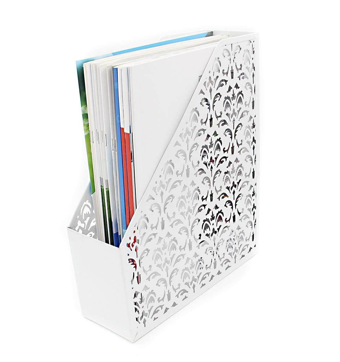 EasyPAG Carved Hollow Flower Pattern 5 in 1 Desk Organizer Set - File Holder,Letter Sorter, Pen Holder,Business Card Holder and Stick Note Holder-White