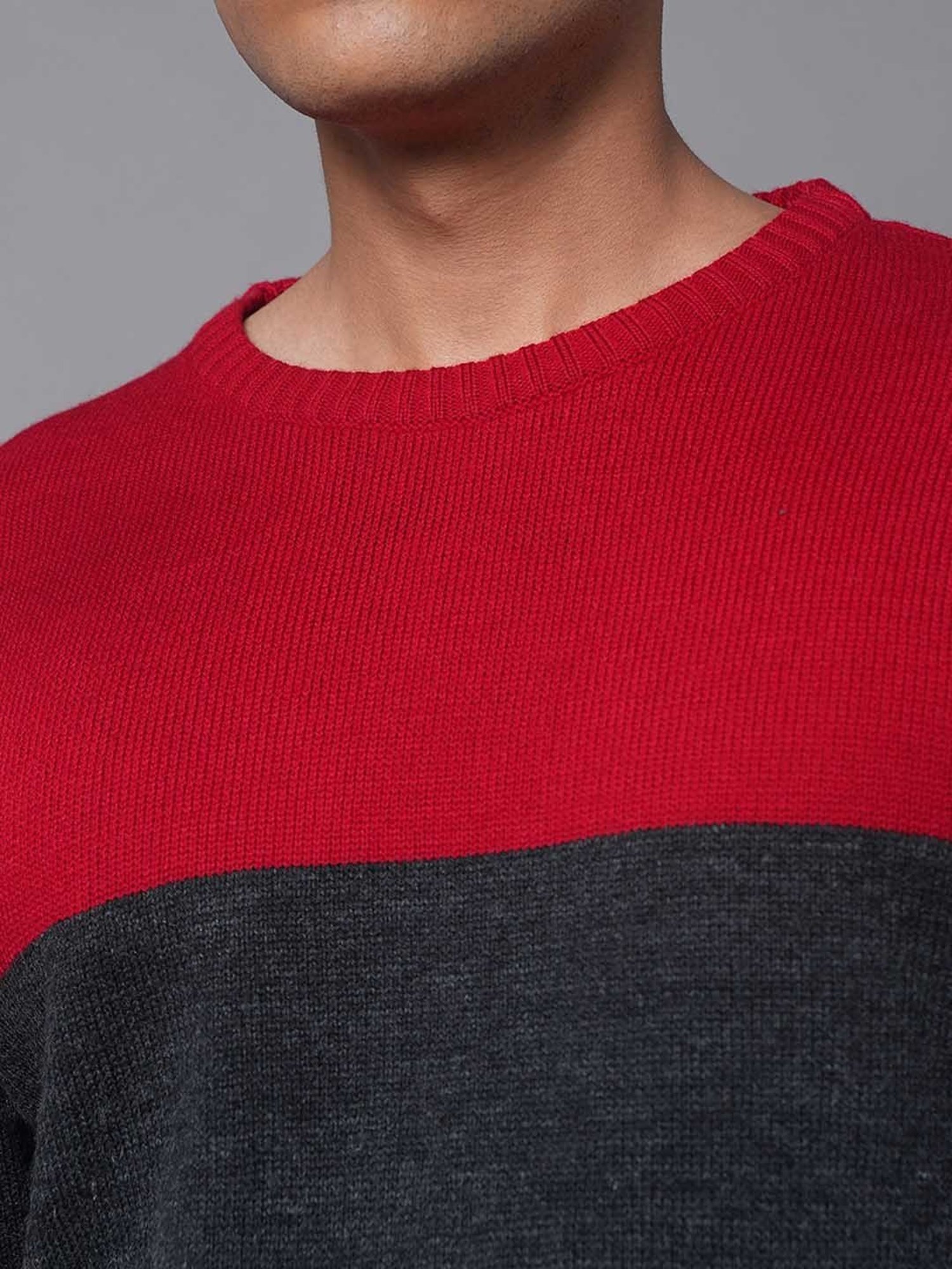High Star Dark Grey & Red Regular Fit Sweater