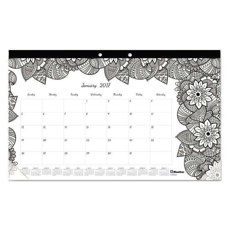 Blueline C2917001 Doodleplan Desk Calendar W/Coloring Pages, 17 3/4 X 10 7/8, 2017