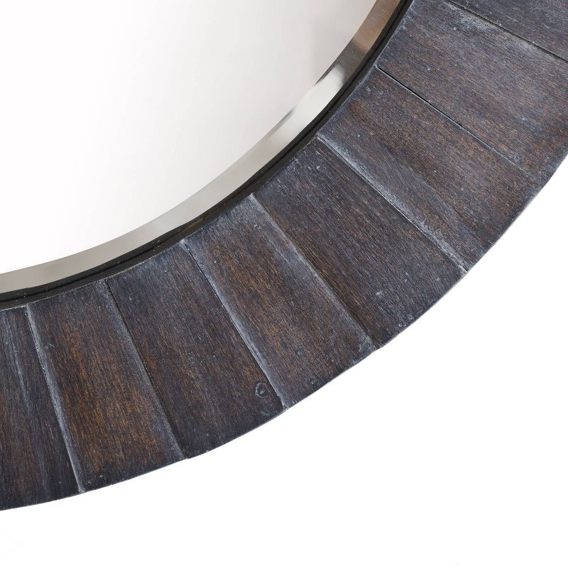 Wood Round Hand Painted Weathered Mirror Wall Sculptures Gray - StyleCraft