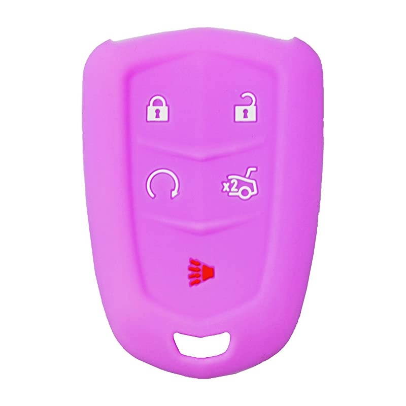 Rubber Silicone Protective Cover for 5 Button Cadillac Smart Key Remotes with FCC ID: HYQ2AB / HYQ2EB with Keytag Return (Purple)