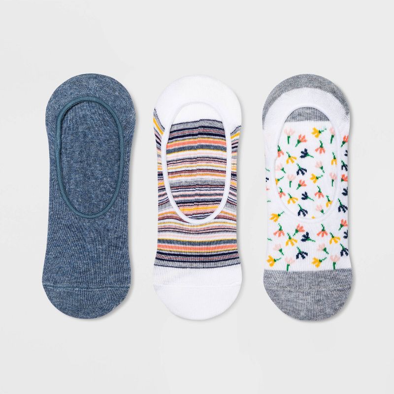 Women's Dandelion 3pk Liner Socks - A New Day™ White/Blue 4-10