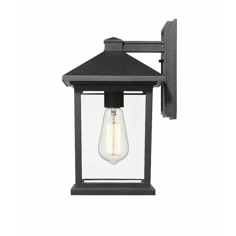 1 Light Outdoor Wall Lantern Sconce Black with Clear Beveled Glass - Aurora Lighting