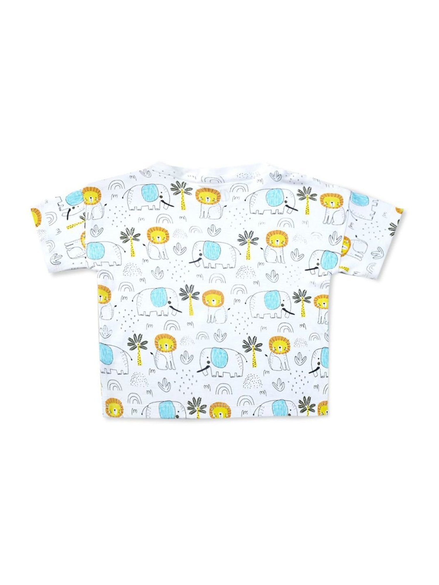 Gini & Jony Kids White & Yellow Cotton Printed T-Shirt Set