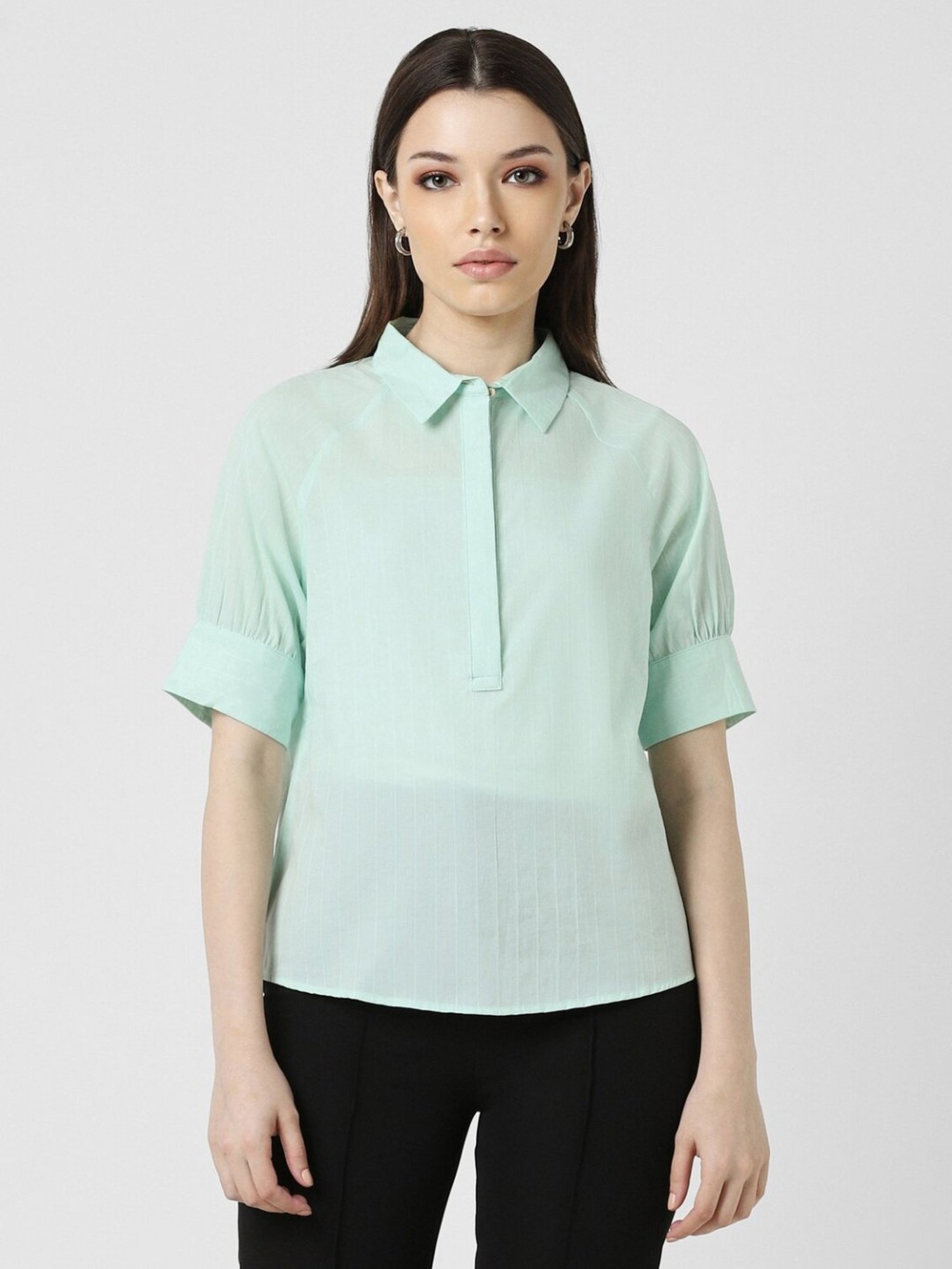 Van Heusen Green Cotton Striped Top