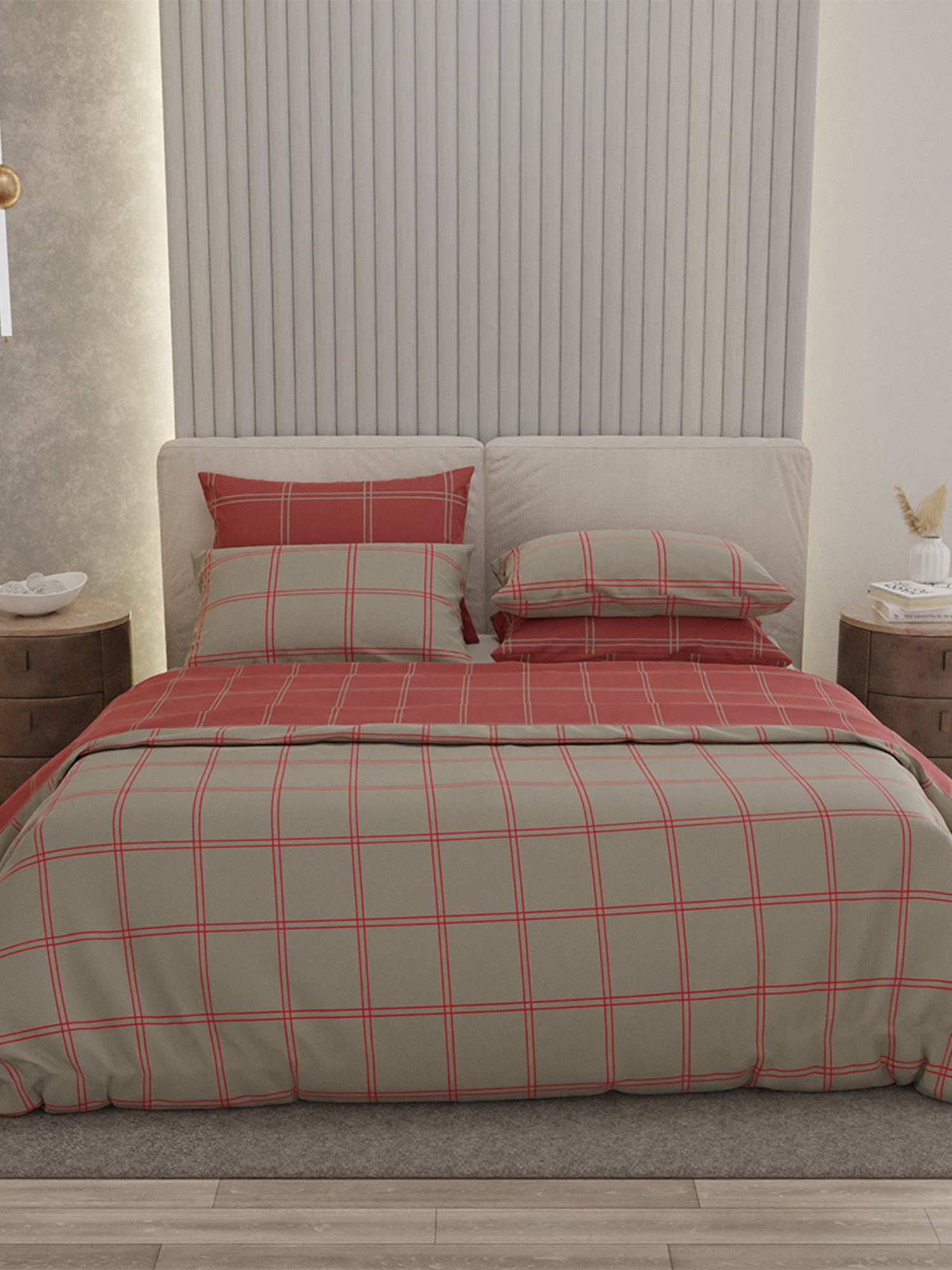 Stoa Paris Urbain Geometric Grey & Pink 230 TC Microfibre King Duvet Cover with 4 Pillow Covers