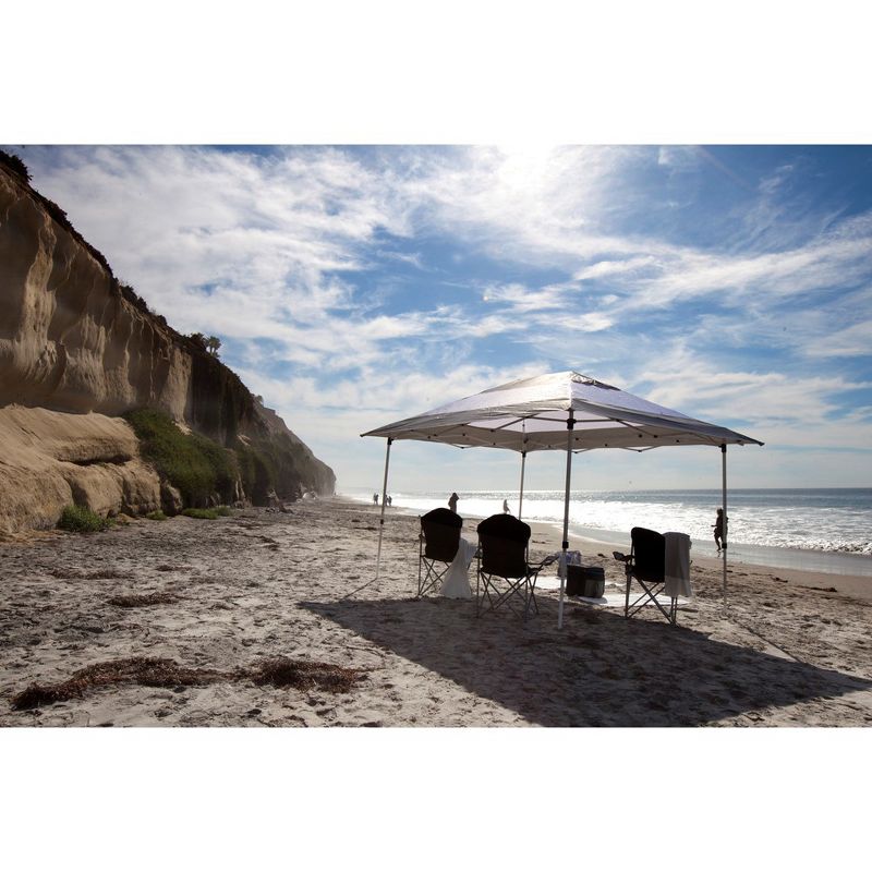 Z-Shade 14 x 10 Foot Prestige Instant Shade Outdoor Canopy Shelter Tent with Reliable Stakes, Steel Frame, and Rolling Bag, Grey & White