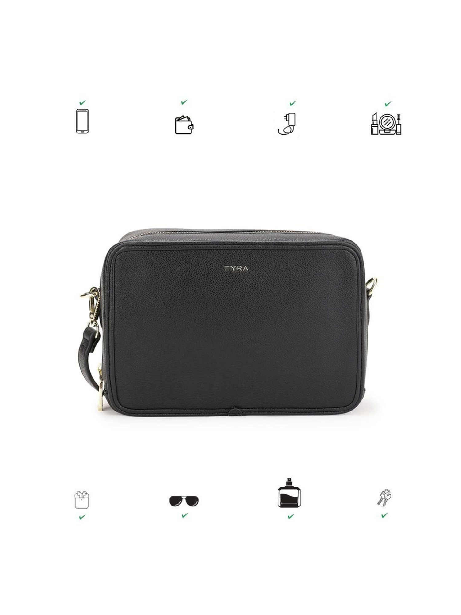 Tyra Sladison Black Solid Faux Leather Sling Handbag