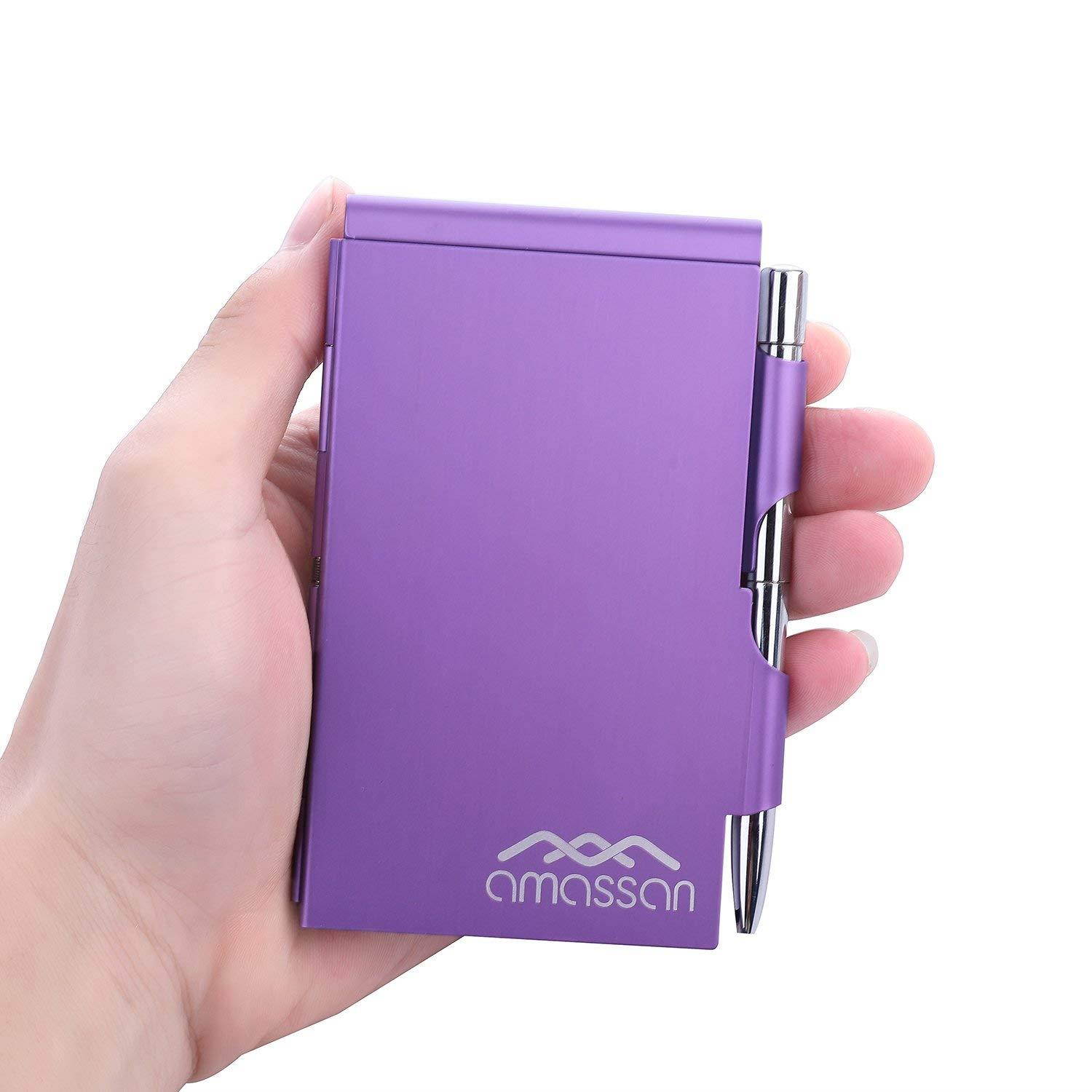 Metal Pocket Notebook-Convenient Aluminum Note Case with Mini Pen and Notepad-AMASSAN