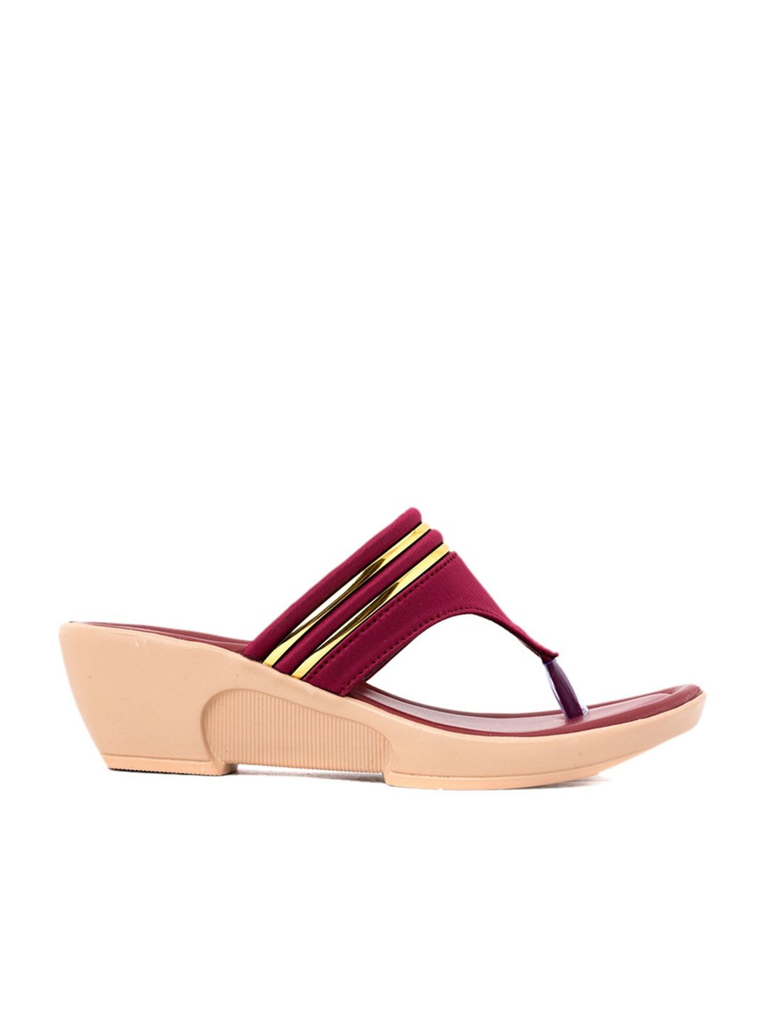 Khadim Women's Maroon Thong Wedges