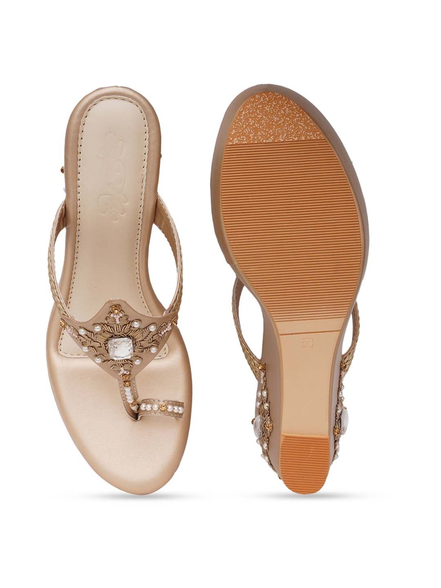 Sole House Women's Gold Toe Ring Wedges