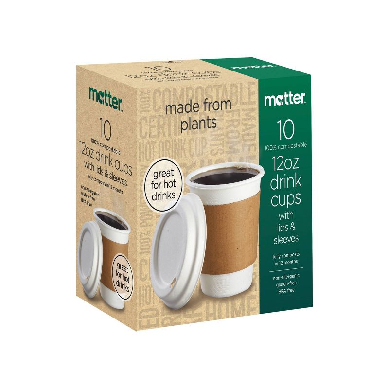 Matter 100% Compostable Hot Cups and Lids - 10ct/12oz
