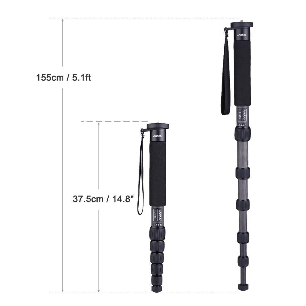 Andoer C-555 155cm/5.1ft Carbon Fiber Camera Monopod Unipod Stick 6-Section with Carry Bag Max. Load 10kg/22Lbs for Camcorder Video Stuido Photography