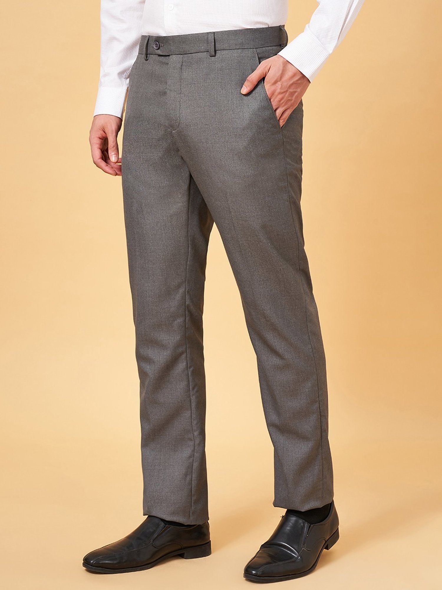 Peregrine By Pantaloons Light Grey Slim Fit Trousers