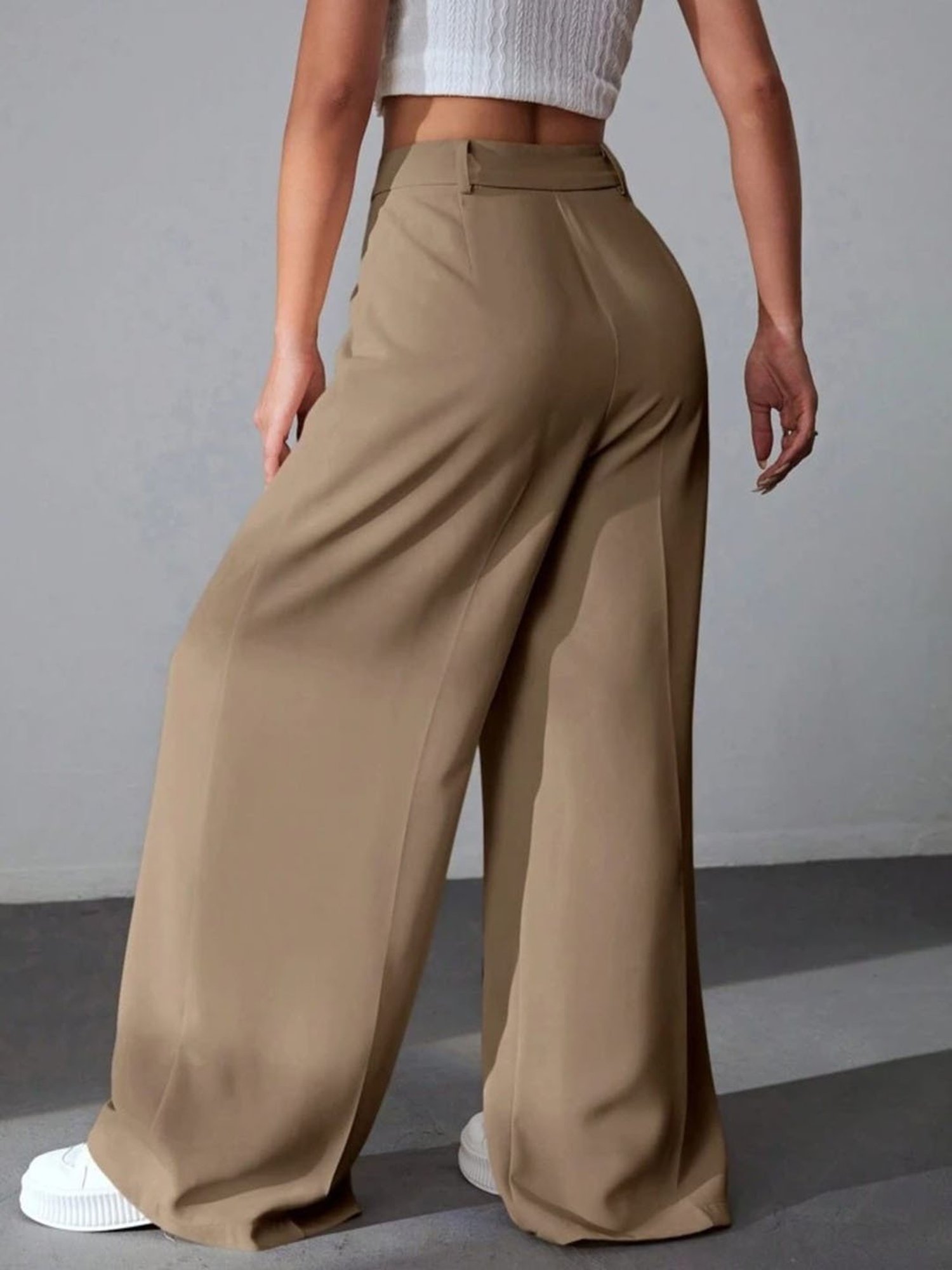 Broadstar Beige Regular Fit High Rise Stretchable Trousers
