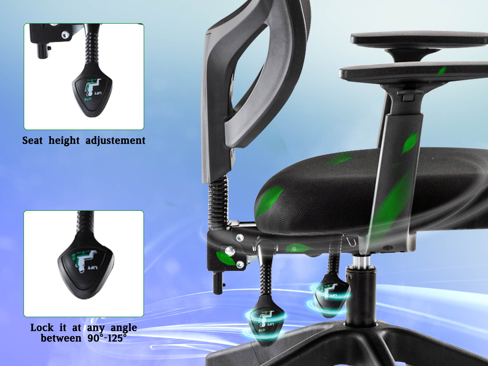 RIMIKING Ergonomic Back Office Chair, Swivel Mid-Back Mesh Back with Height Adjustment and Padded Eco Leather Seat