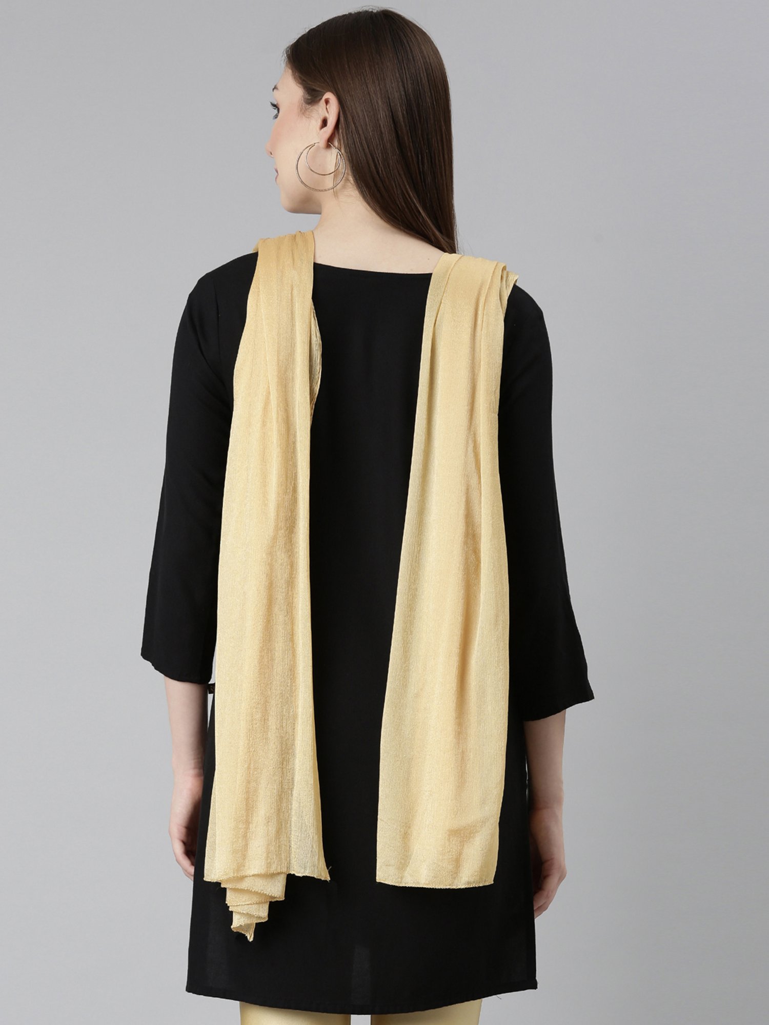 TWIN BIRDS Black & Golden Plain Dupatta - Pack Of 2