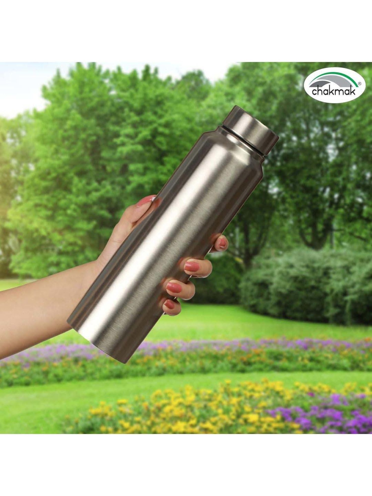 Chakmak Silver Stainless Steel Water Bottle - Set of 2
