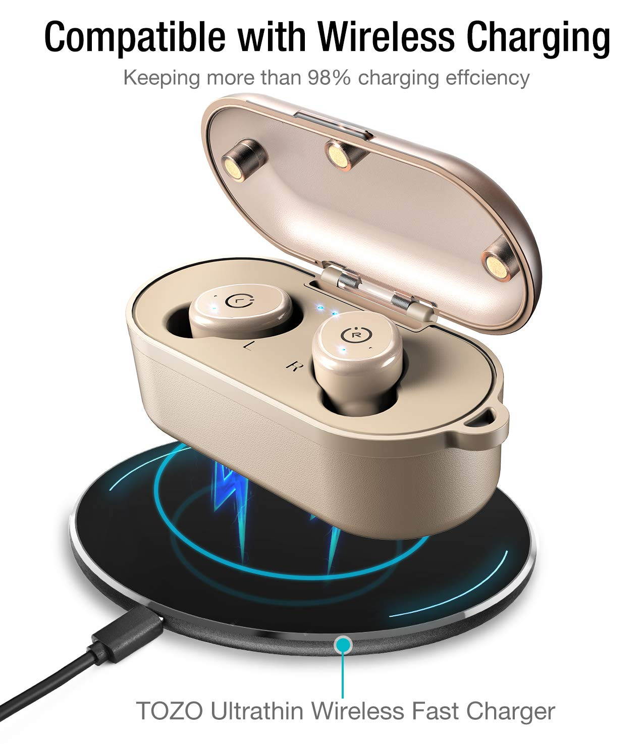 TOZO T10 Bluetooth 5.0 Wireless Earbuds with ?Wireless Charging Case Waterproof TWS Stereo Headphones in-Ear Built-in Mic Headset Premium Sound with Deep Bass for Sport