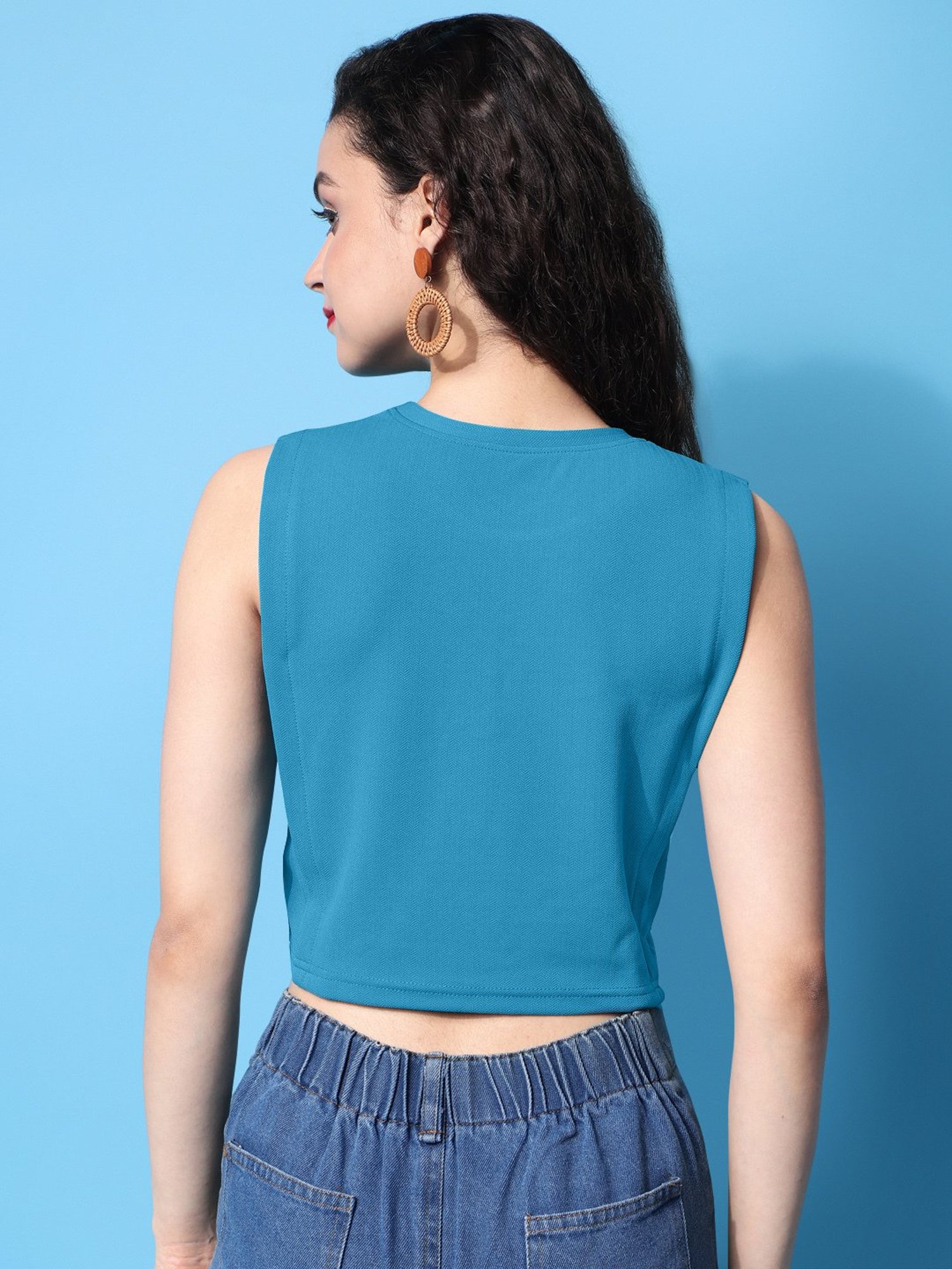 PURVAJA Teal Regular Fit Crop Top