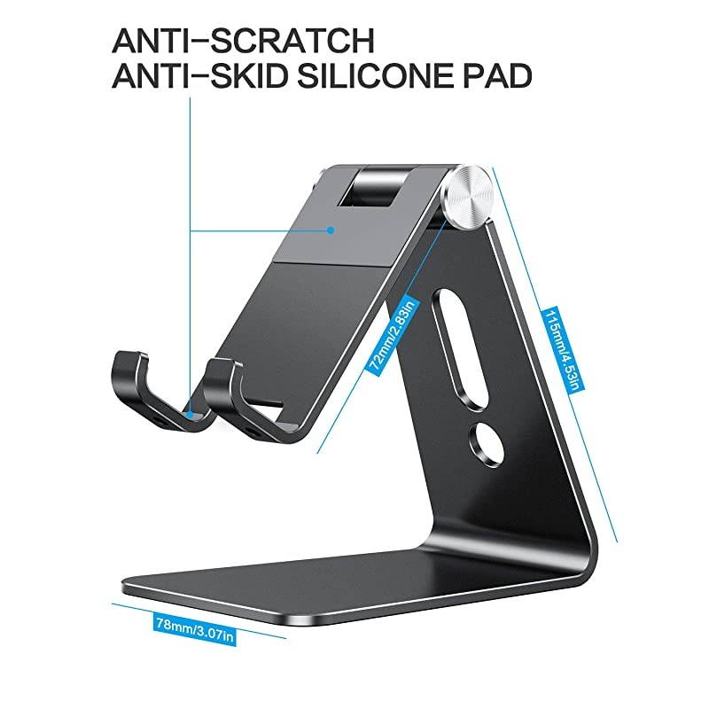 Adjustable Cell Phone Stand  C2 Aluminum Desktop Phone Holder Dock Compatible with iPhone 11 Pro Max Xs XR 8 Plus 7 6 Samsung Galaxy Google Pixel Android Phones Black