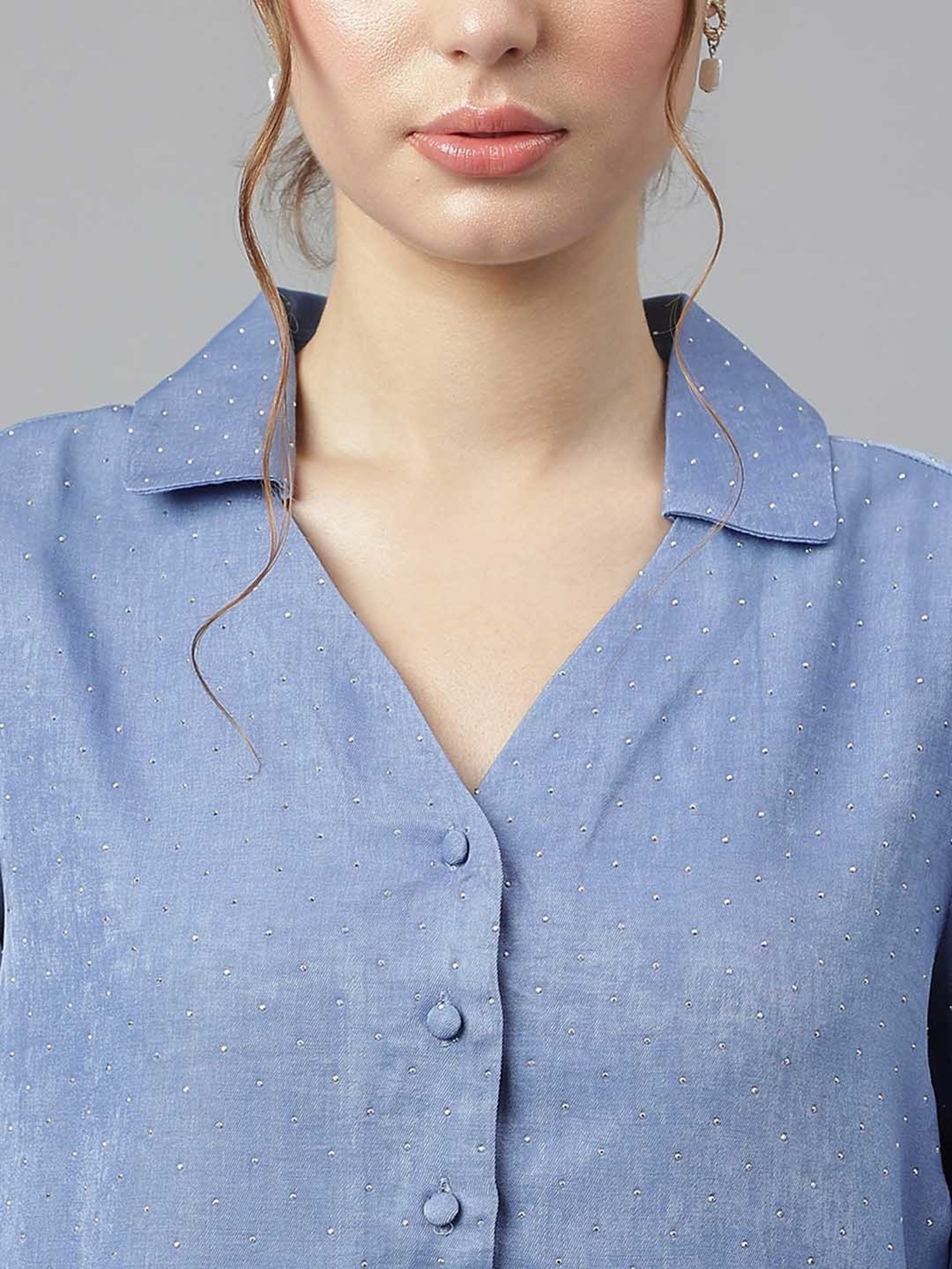 Latin Quarters Blue Embellished Shirt