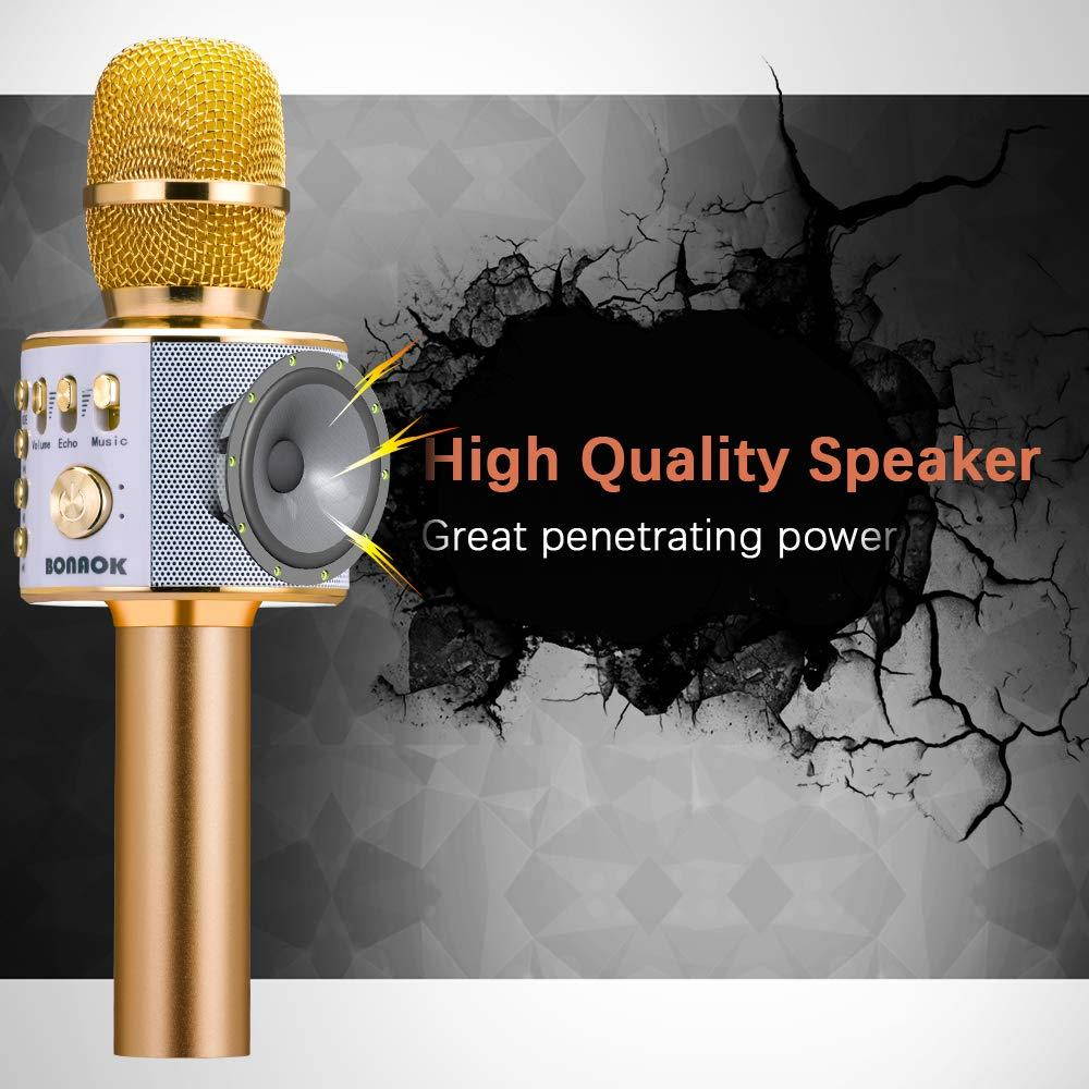 BONAOK Wireless Bluetooth Karaoke Microphone,3-in-1 Portable Handheld karaoke Mic Easter Gift Home Party Birthday Speaker Machine for iPhone/Android/iPad/Sony, PC and All Smartphone(Gold)
