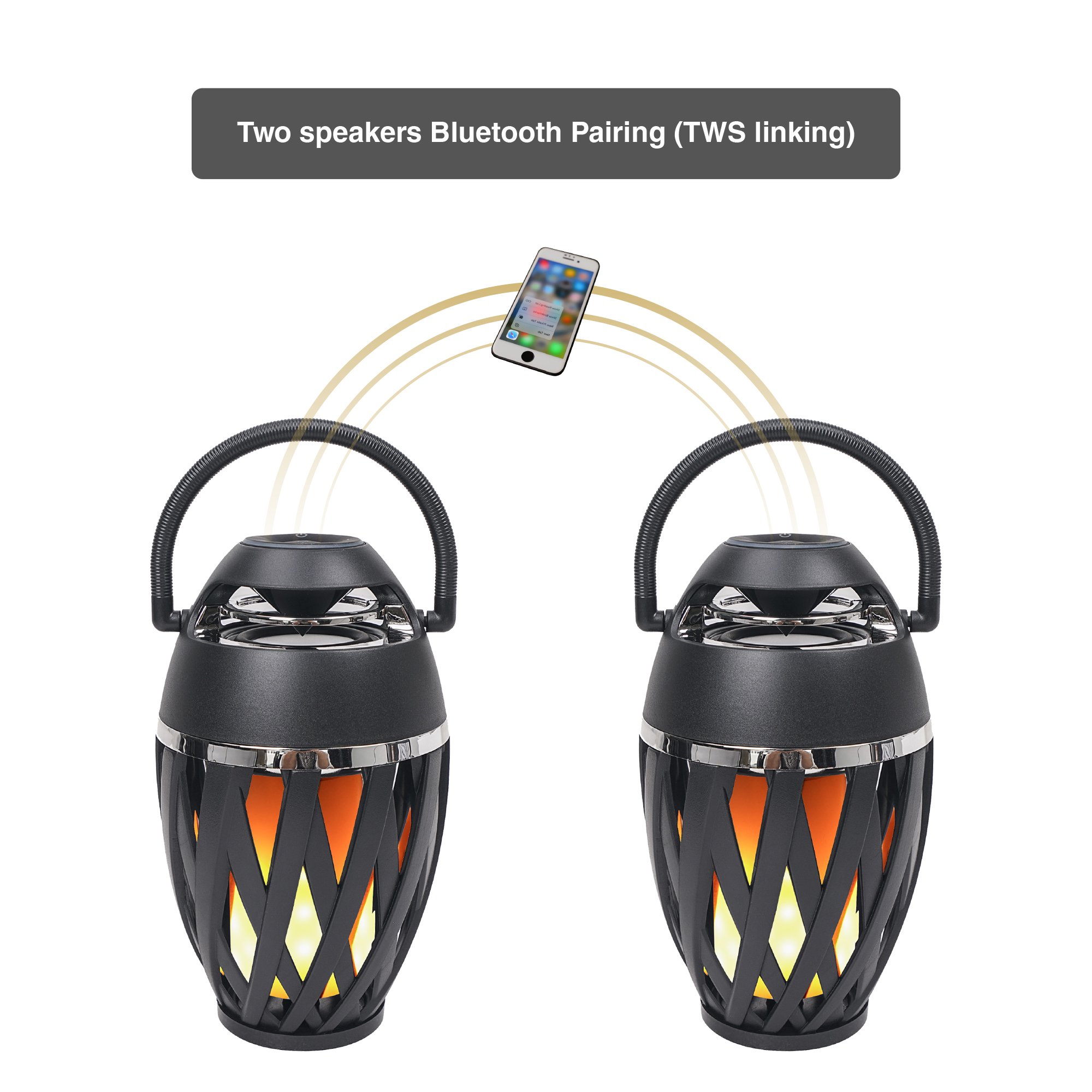 Sound Town Pair of Portable Bluetooth Speakers with LED Lights, True Wireless Stereo (TWS) Bluetooth, Wall Mount Brackets, and Decorative Flame, for Outdoors, House Party, Patio and Home