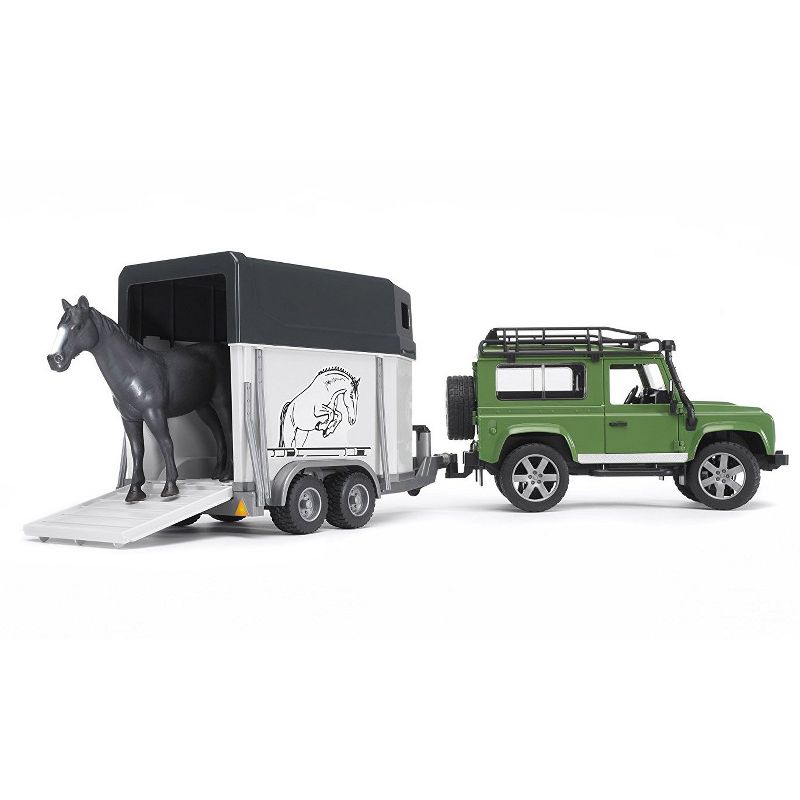 Bruder Land Rover Defender Station Wagon With Horse Trailer And 1 Horse