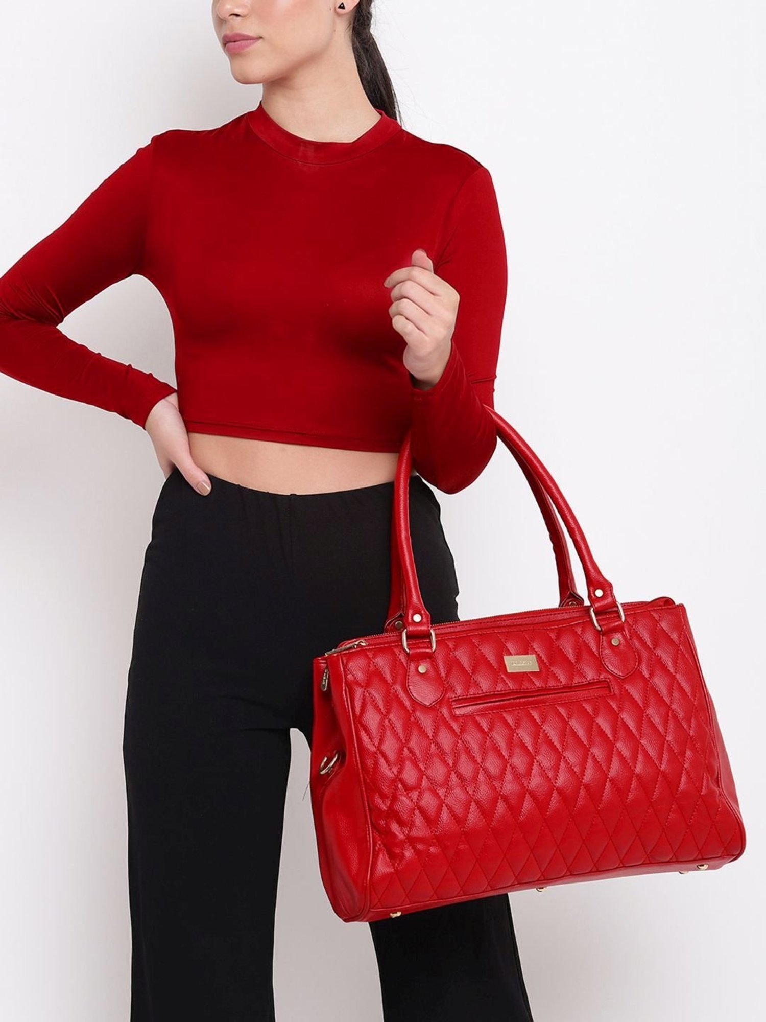KLEIO Red Quilted Medium Laptop Handbag