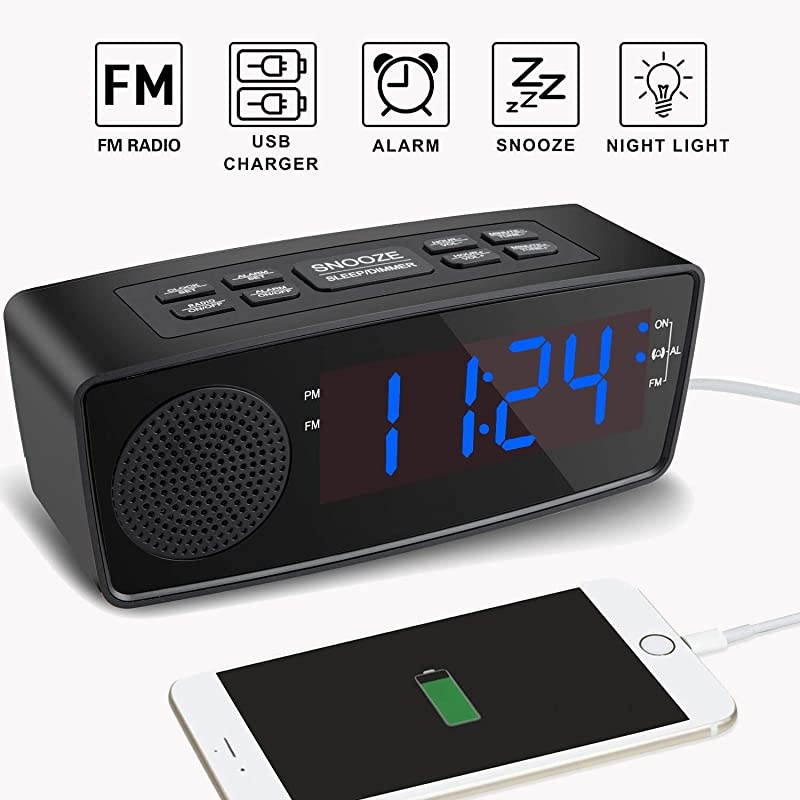 Clock, Clocks for Bedrooms with AM/FM Radio,Dimmer,Snooze,Battery Backup
