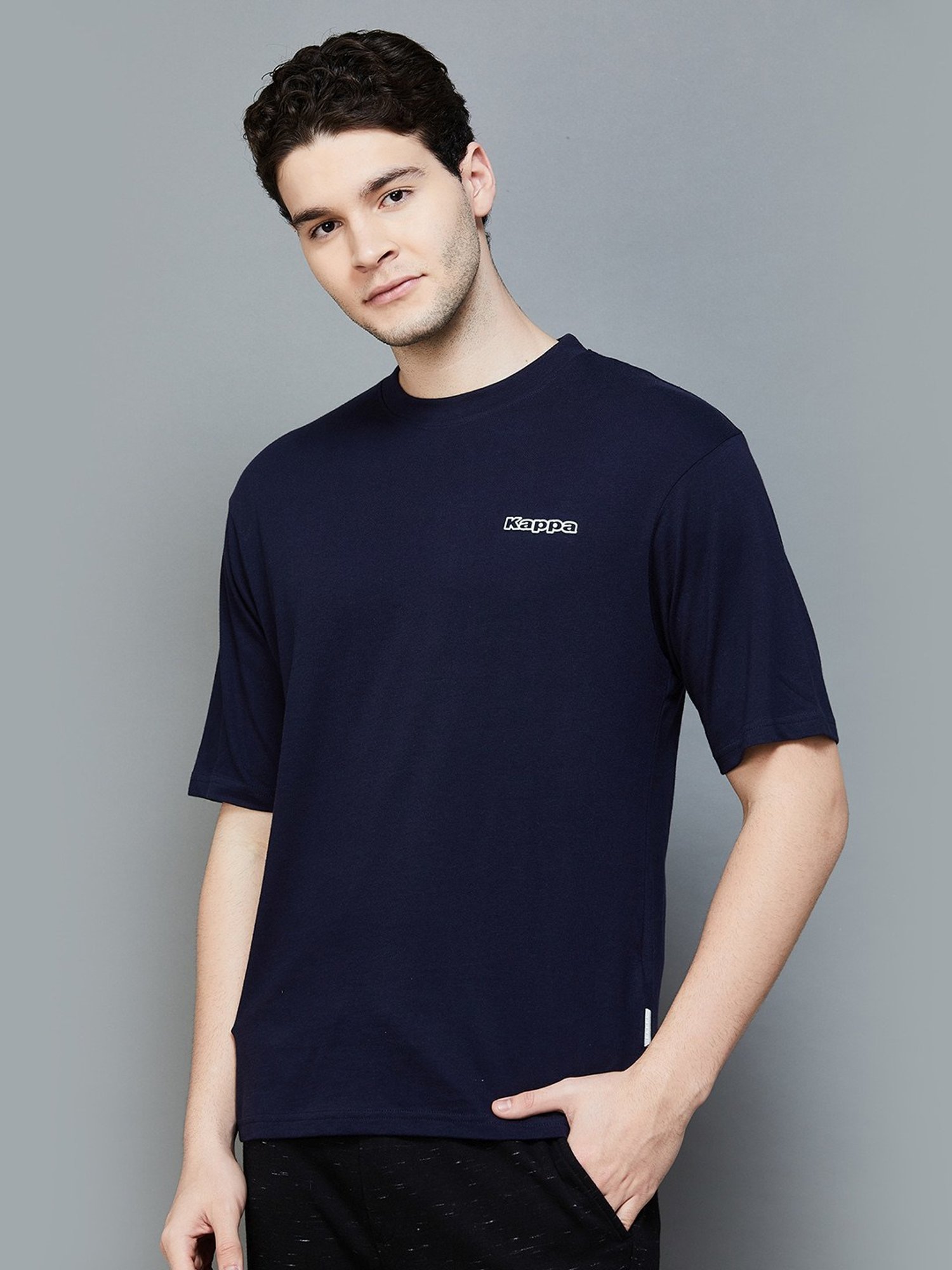 KAPPA Navy Cotton Regular Fit Printed T-Shirt
