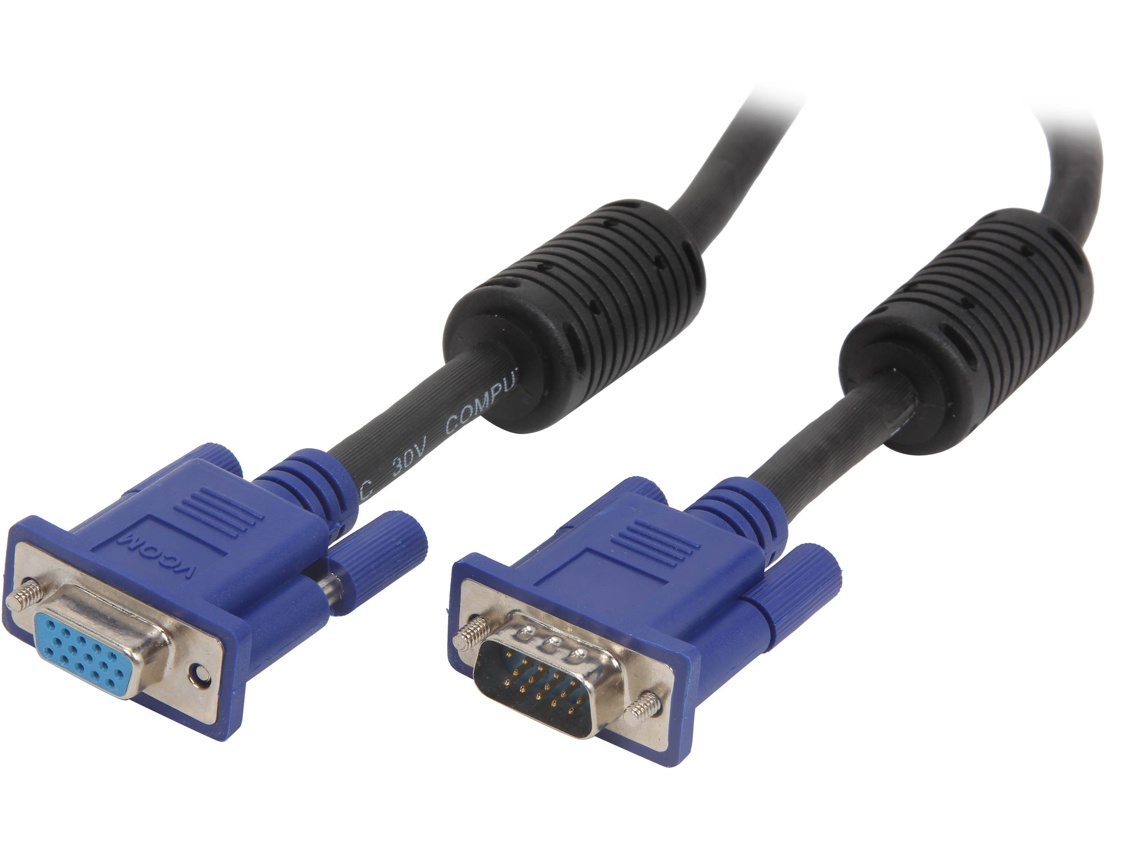 VCOM VC-VGA6F 6 ft. VGA HD15 Male to Female Black Cable with  Blue Connector