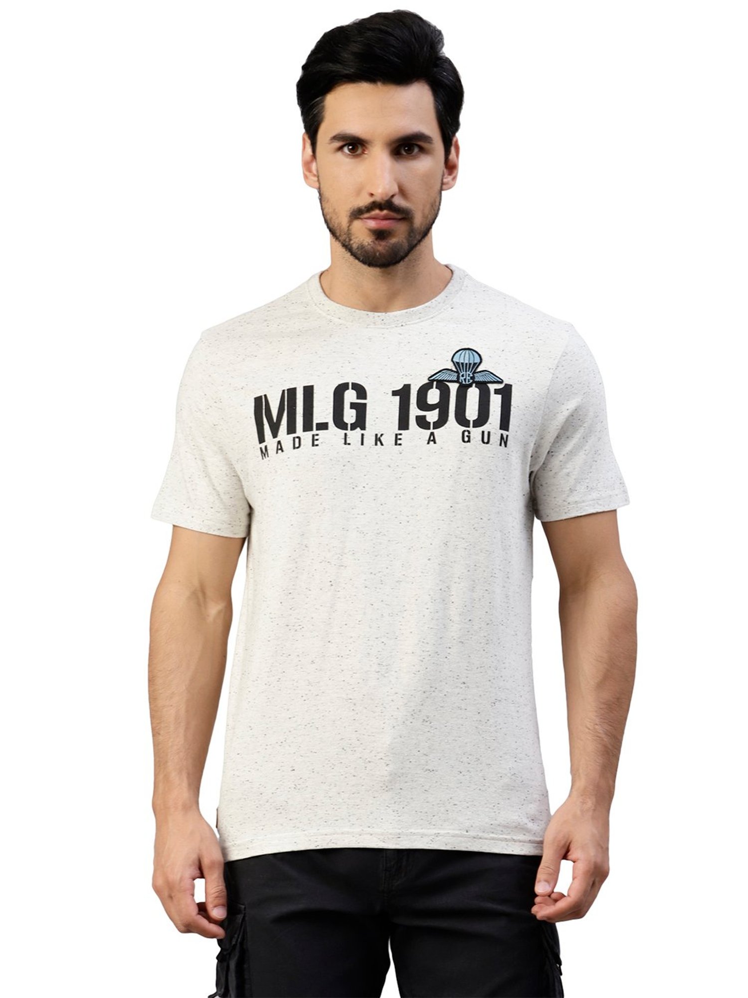 Royal Enfield Military Pride Ecru Regular Fit Printed Crew T-Shirt