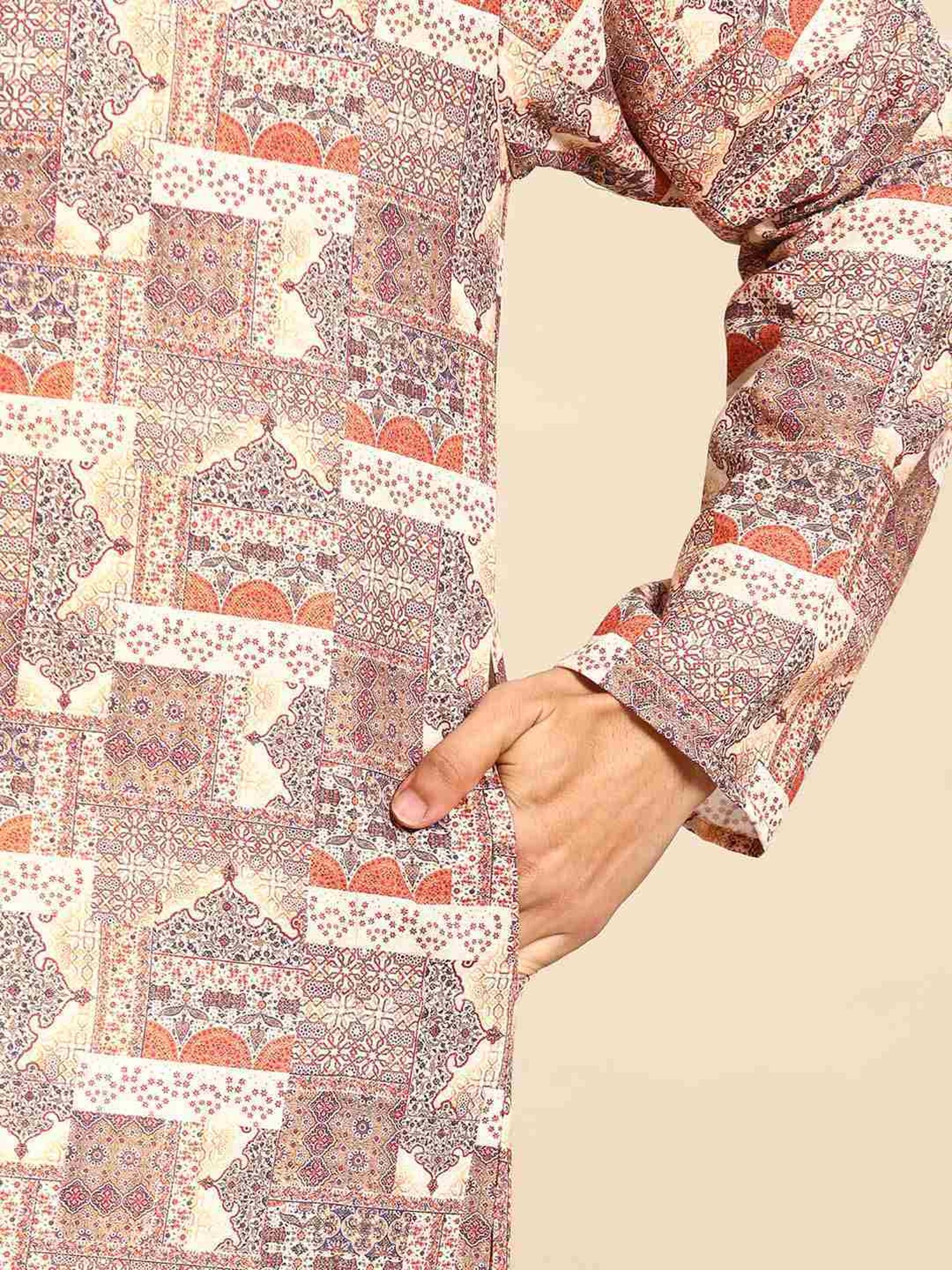 ManQ Multicolored Regular Fit Printed Kurta Bottom Set