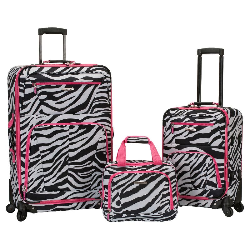 Rockland Pasadena 3pc Expandable Luggage Set - Pink Zebra