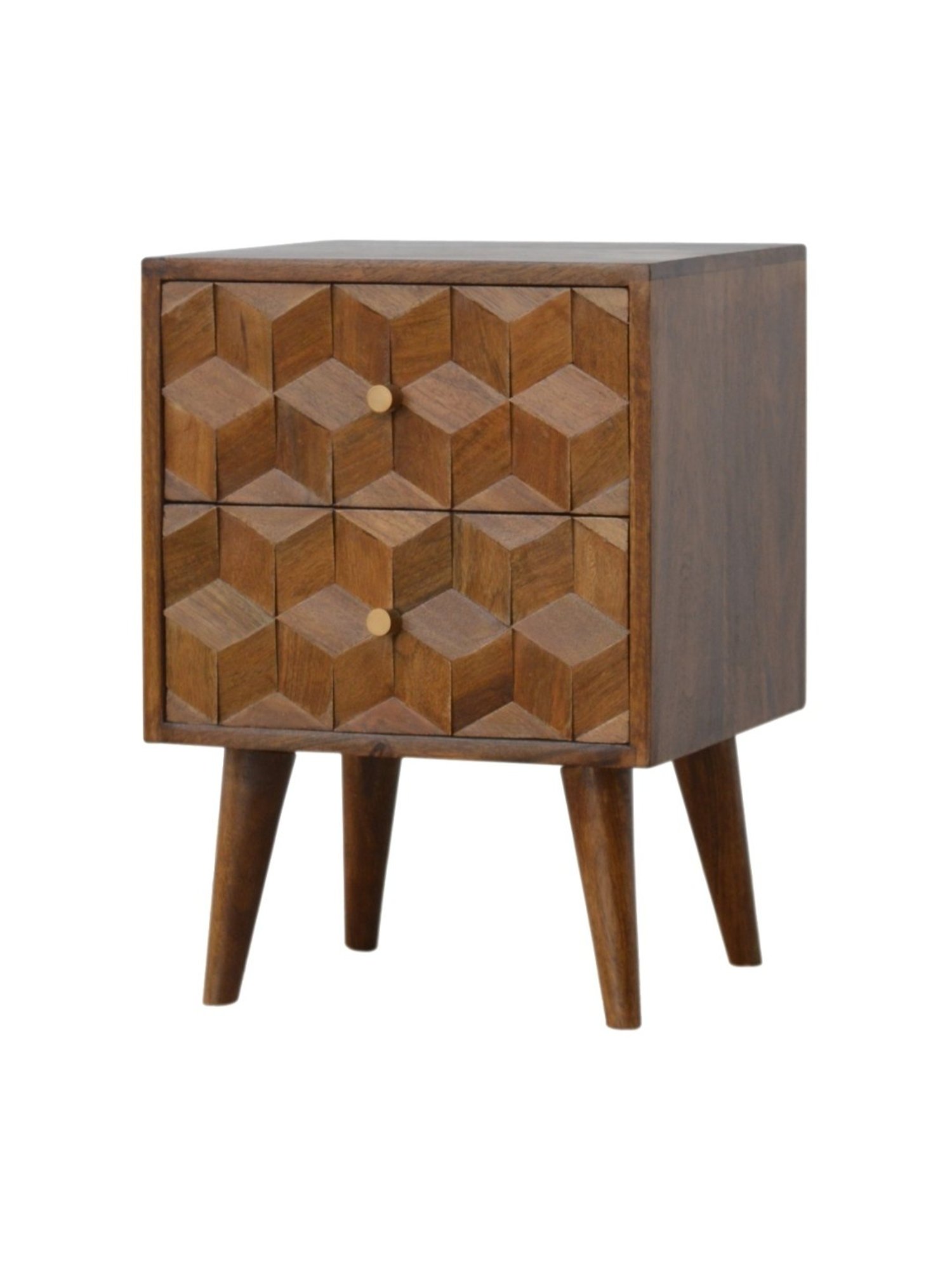 Artisan Furniture Solid Brown Mango Wood Side Table Chestnut Finish