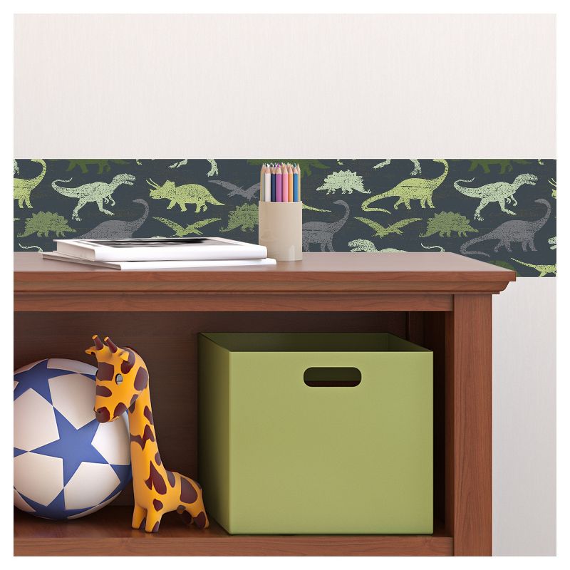 Tempaper Kids' Dinosaurs  Self-Adhesive Removable Borders Wallpaper Green
