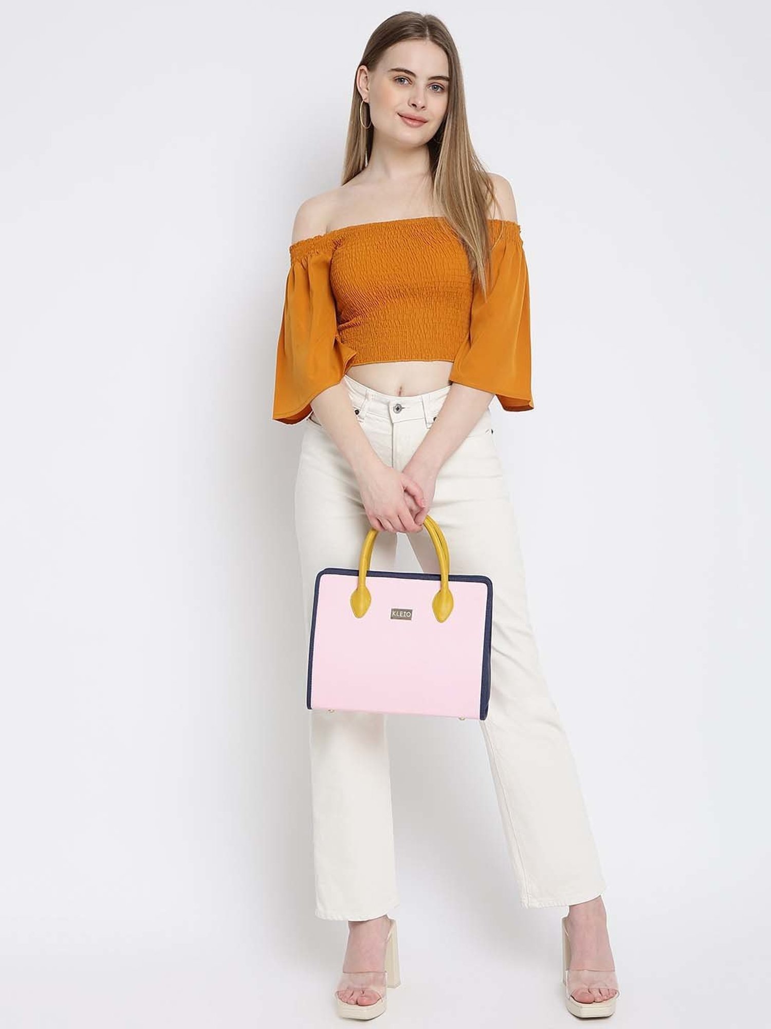 KLEIO Pink Solid Medium Handbag